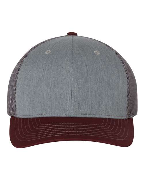 Snapback Trucker Cap - Heather Grey/ Charcoal/ Maroon - We Print U Press DTF Transfers