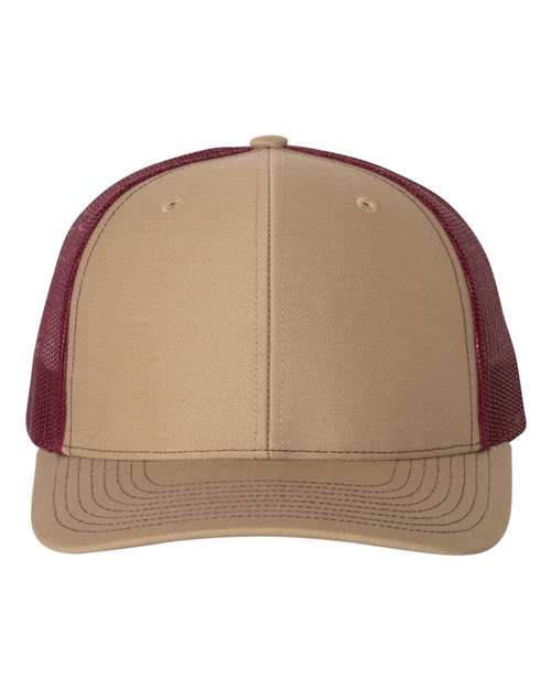 Snapback Trucker Cap - Khaki/ Burgundy - We Print U Press DTF Transfers