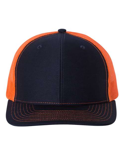 Snapback Trucker Cap - Navy/ Orange - We Print U Press DTF Transfers