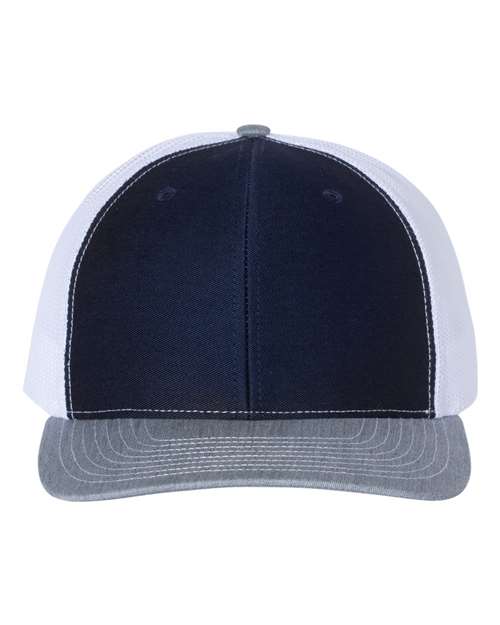 Snapback Trucker Cap - Navy/ White/ Heather Grey - We Print U Press DTF Transfers