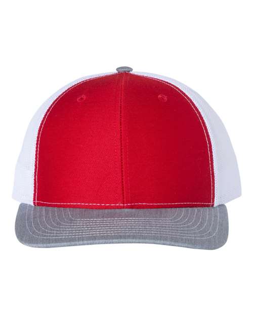 Snapback Trucker Cap - Red/ White/ Heather Grey - We Print U Press DTF Transfers