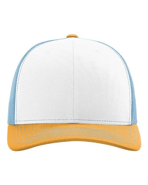 Snapback Trucker Cap - White/ Columbia Blue/ Yellow - We Print U Press DTF Transfers