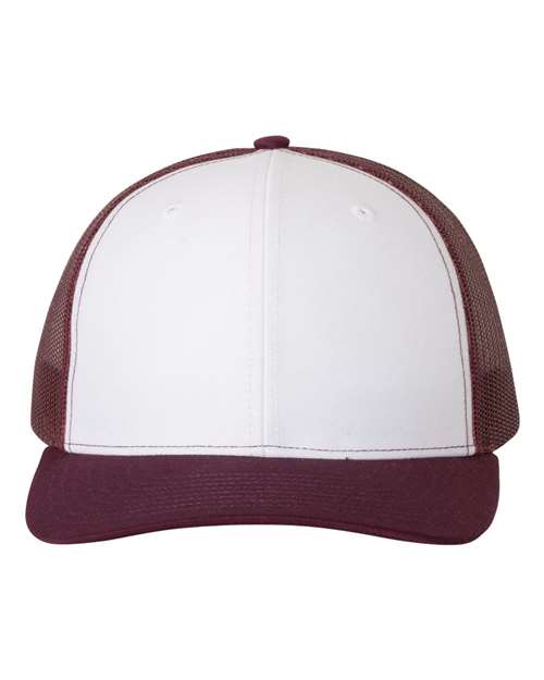 Snapback Trucker Cap - White/ Maroon - We Print U Press DTF Transfers