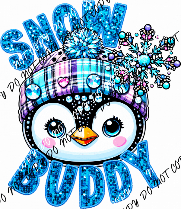 Snow Buddy - Sparkling Penguin DTF Transfer - We Print U Press DTF Transfers