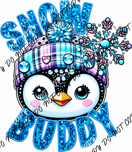 Snow Buddy - Sparkling Penguin DTF Transfer - We Print U Press DTF Transfers