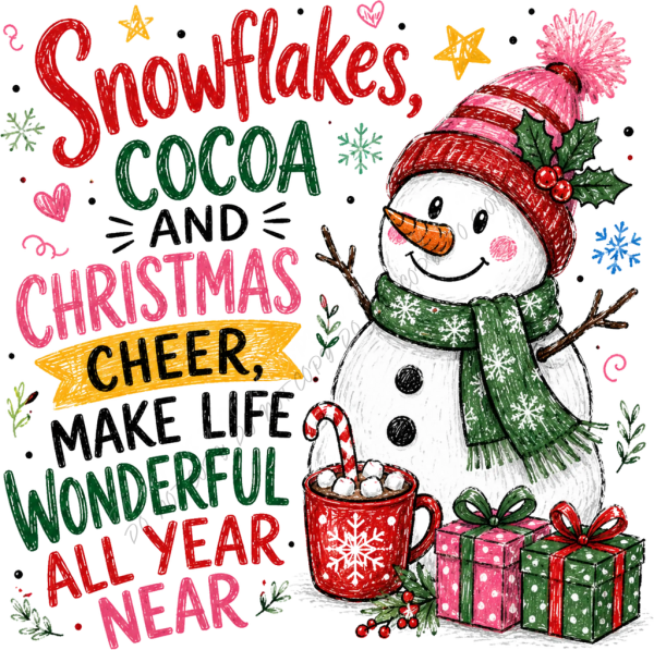 Snowflakes Cocoa Christmas Cheer DTF Transfer - RTP DTF Transfer