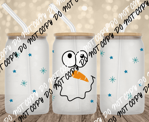 Snowman Face UV Transfer for 16 oz Glass Can - We Print U Press DTF Transfers