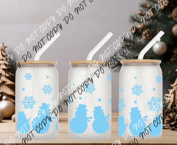 Snowman Glass Can Cup Wrap UV Transfer - We Print U Press DTF Transfers