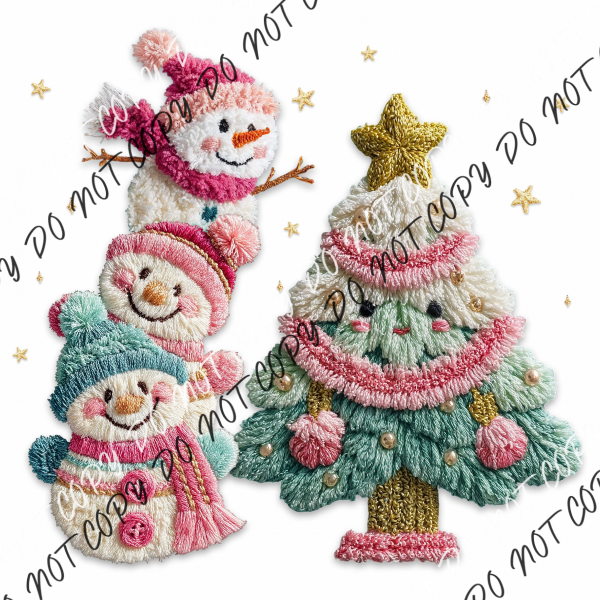 Snowman Stack and Christmas Faux Yarn Tree DTF Transfer RTP DTF Transfers