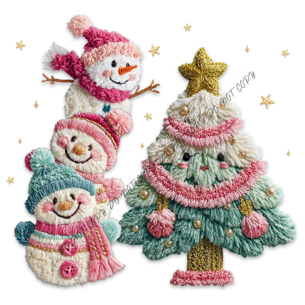 Snowman Stack and Christmas Faux Yarn Tree DTF Transfer RTP DTF Transfers