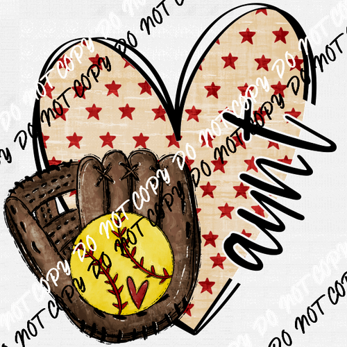 Softball Aunt Heart DTF Transfer - We Print U Press DTF Transfers