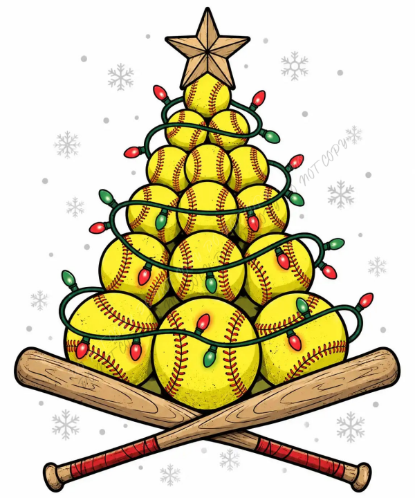 Softball Christmas Tree DTF Transfer - RTP DTF Transfer