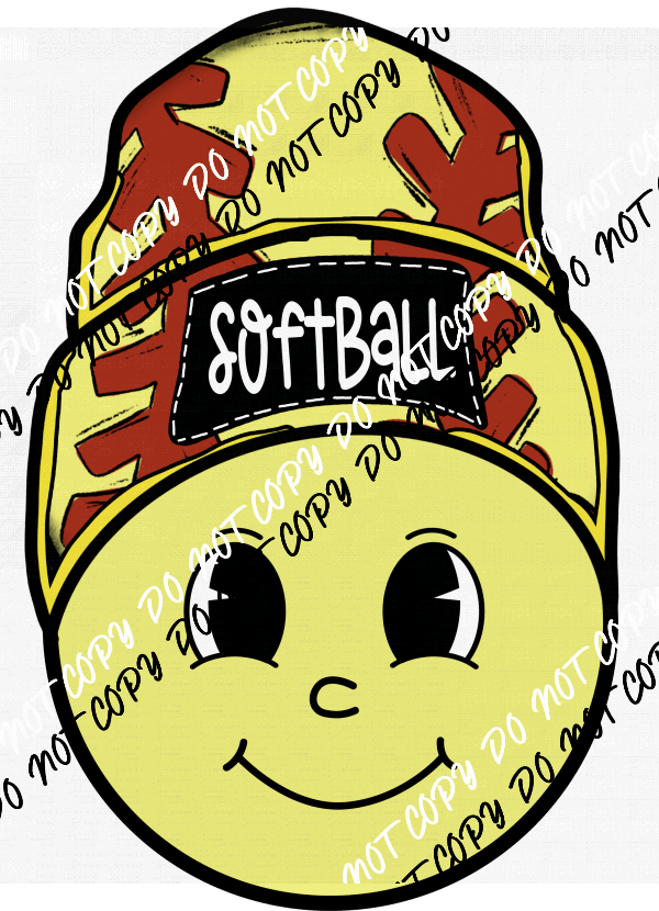 Softball Happy Face with Beanie DTF Transfer - We Print U Press DTF Transfers