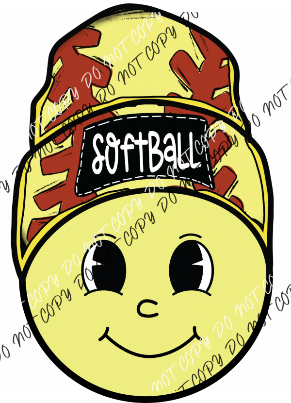 Softball Happy Face With Beanie Dtf Transfer Transfers