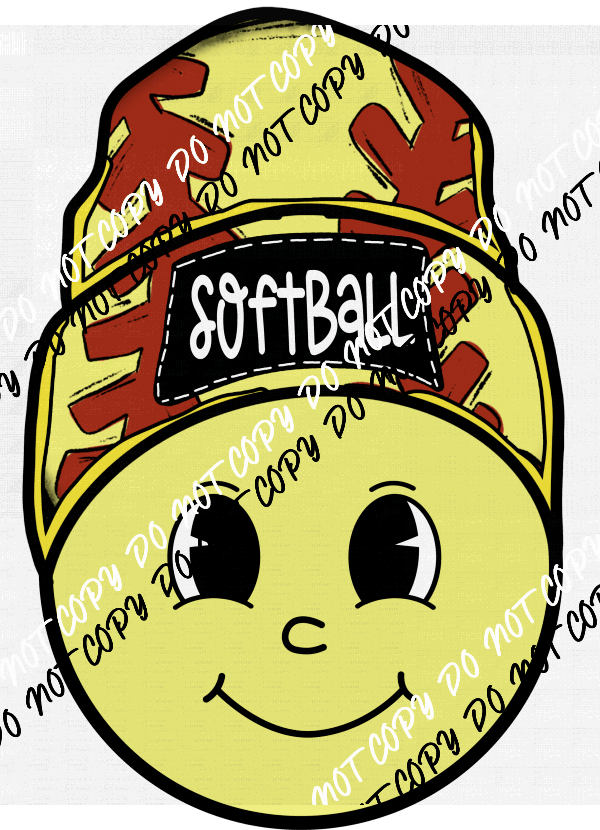 Softball Happy Face with Beanie DTF Transfer - We Print U Press DTF Transfers