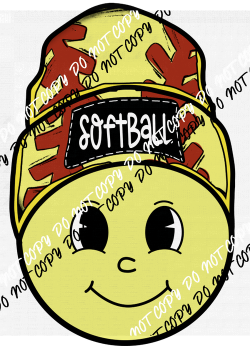 Softball Happy Face with Beanie DTF Transfer - We Print U Press DTF Transfers