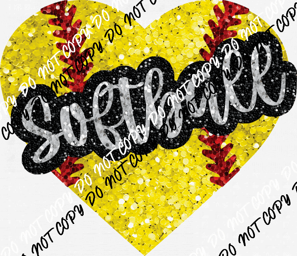 Softball Heart with word Faux Sequin DTF Transfer - We Print U Press DTF Transfers