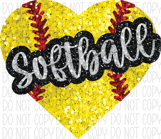 Softball Heart With Word Faux Sequin Dtf Transfer Rtp Transfers