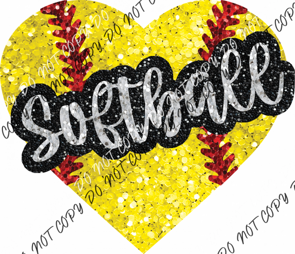 Softball Heart With Word Faux Sequin Dtf Transfer Rtp Transfers