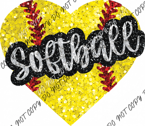 Softball Heart With Word Faux Sequin Dtf Transfer Rtp Transfers