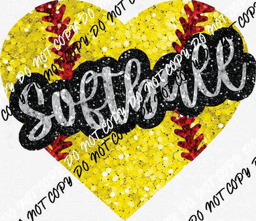 Softball Heart with word Faux Sequin DTF Transfer - We Print U Press DTF Transfers