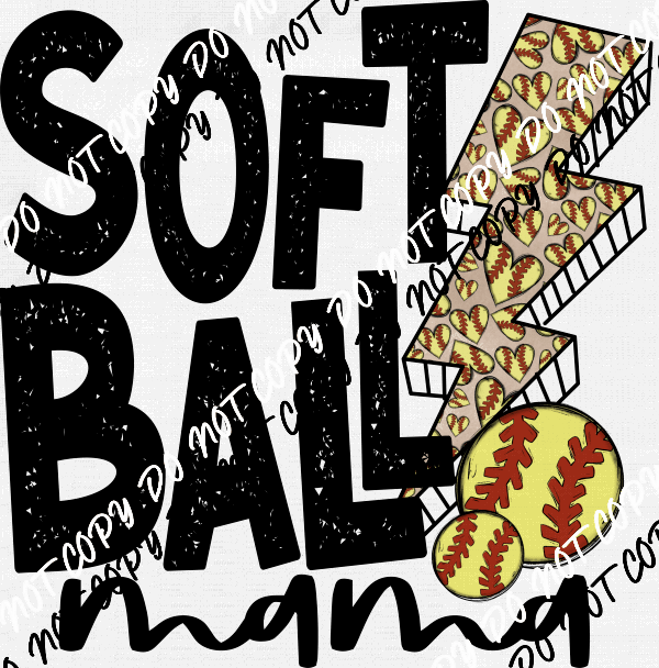 Softball Mama Bolt with Hearts DTF Transfer - We Print U Press DTF Transfers