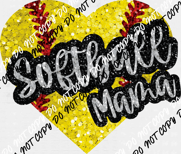 Softball Mama Heart Faux Sequin DTF Transfer - We Print U Press DTF Transfers