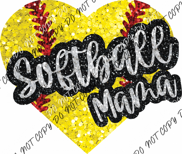 Softball Mama Heart Faux Sequin Dtf Transfer Rtp Transfers