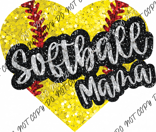 Softball Mama Heart Faux Sequin Dtf Transfer Rtp Transfers