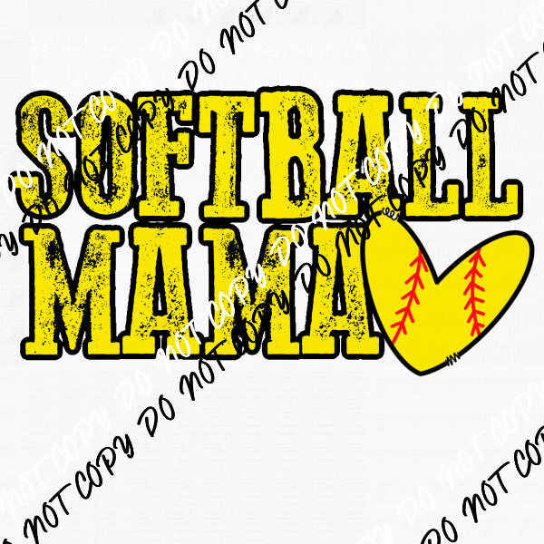 Softball Mama Text with Heart DTF Transfer - We Print U Press DTF Transfers