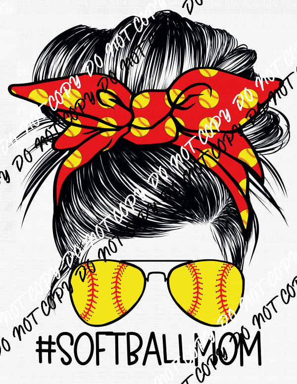 Softball Mom Messy Bun Red and Yellow DTF Transfer - We Print U Press DTF Transfers