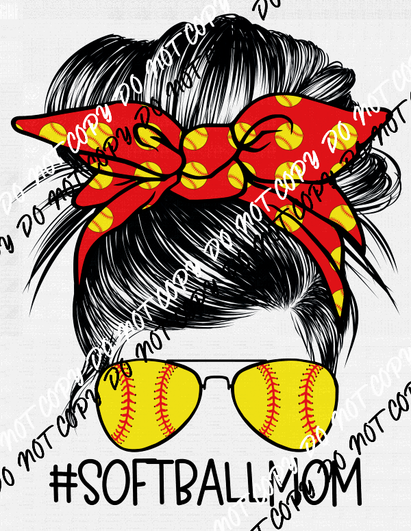 Softball Mom Messy Bun Red and Yellow DTF Transfer - We Print U Press DTF Transfers