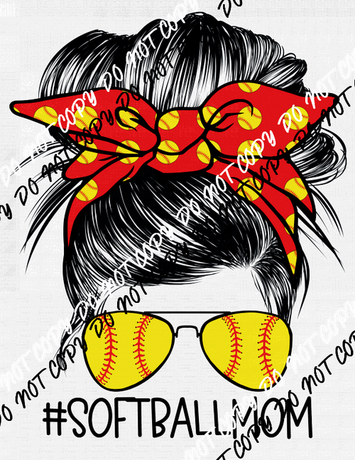 Softball Mom Messy Bun Red and Yellow DTF Transfer - We Print U Press DTF Transfers