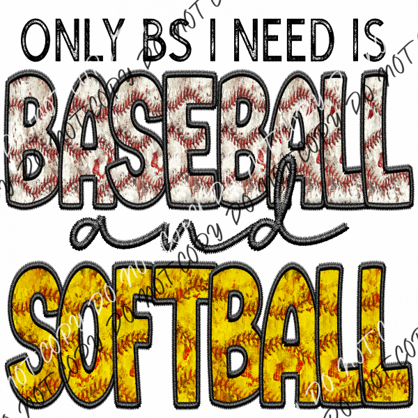 Softball Or Baseball Vibes Faux Embroidery Dtf Transfer (Choose Sport Option) Large Pocket 4’ /