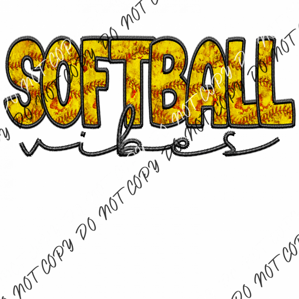 Softball Or Baseball Vibes Faux Embroidery Dtf Transfer (Choose Sport Option) Large Pocket 4’ /