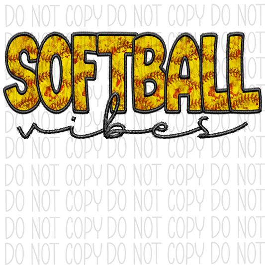 Softball Or Baseball Vibes Faux Embroidery Dtf Transfer (Choose Sport Option) Large Pocket 4’ /