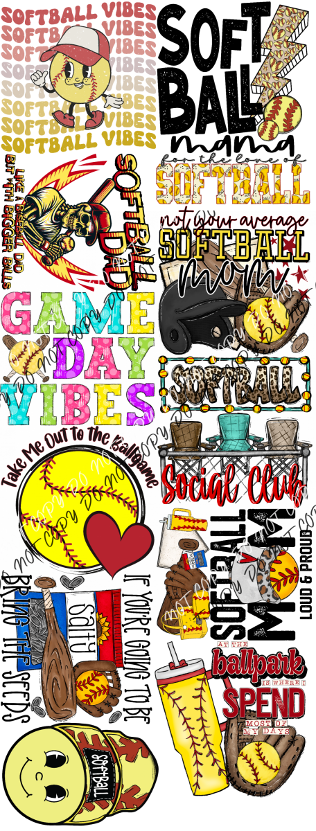 Softball Premade Bundle 60’ Gang Sheet Dtf Transfers