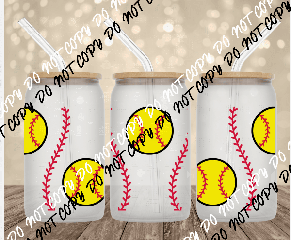 Softball Stitches UV Transfer for 16 oz Glass Can - We Print U Press DTF Transfers