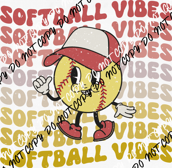 Softball Vibes Distressed DTF Transfer - We Print U Press DTF Transfers