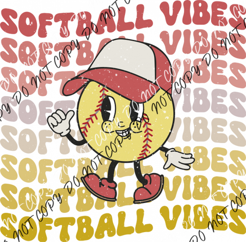 Softball Vibes Distressed Dtf Transfer