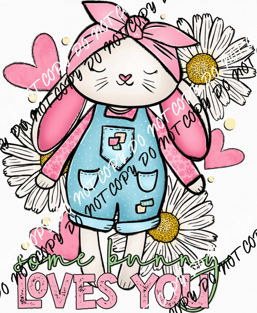 Somebunny Loves You Bandana Bunny with Daisies DTF Transfer - We Print U Press DTF Transfers