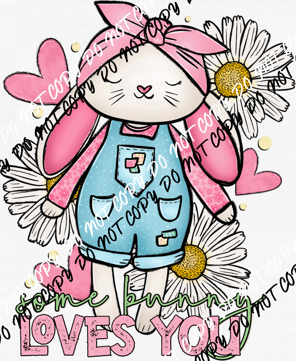 Somebunny Loves You Bandana Bunny with Daisies DTF Transfer - We Print U Press DTF Transfers