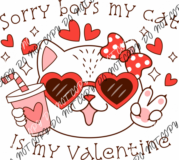 Sorry Boys My Cat Is My Valentine DTF Transfer RTP DTF Transfers