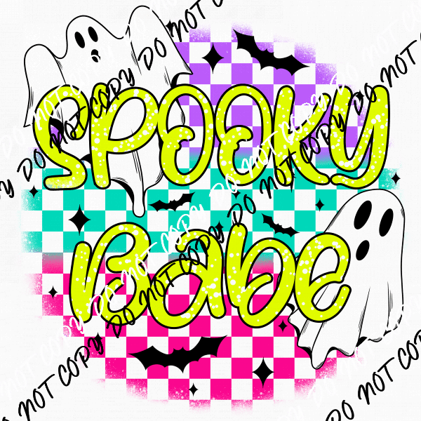 Spooky Babe Ghosts on Check DTF Transfer - We Print U Press DTF Transfers