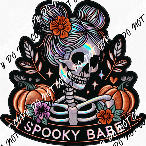 Spooky Babe Skeleton with Pumpkins DTF Transfer - We Print U Press DTF Transfers