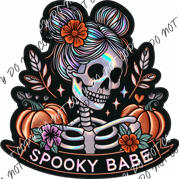 Spooky Babe Skeleton With Pumpkins Dtf Transfer Rtp Transfers