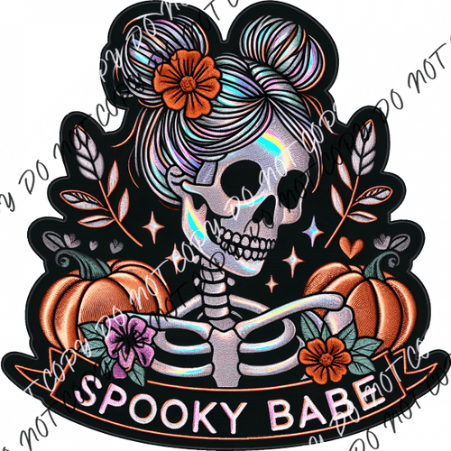 Spooky Babe Skeleton With Pumpkins Dtf Transfer Rtp Transfers