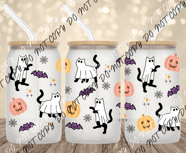 Spooky Cats UV Transfer for 16 oz Glass Can - We Print U Press DTF Transfers