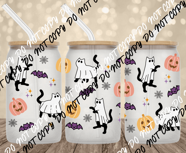 Spooky Cats UV Transfer for 16 oz Glass Can - We Print U Press DTF Transfers