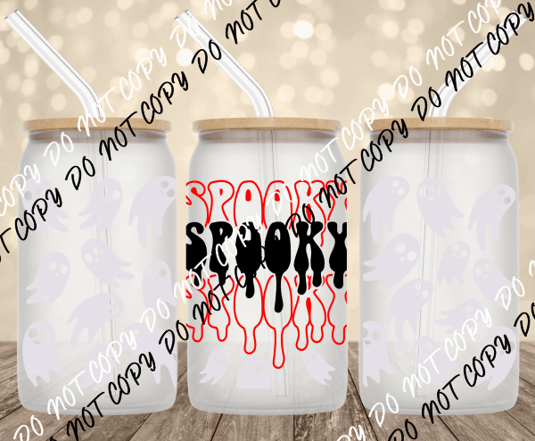 Spooky Ghosts UV Transfer for 16 oz Glass Can - We Print U Press DTF Transfers